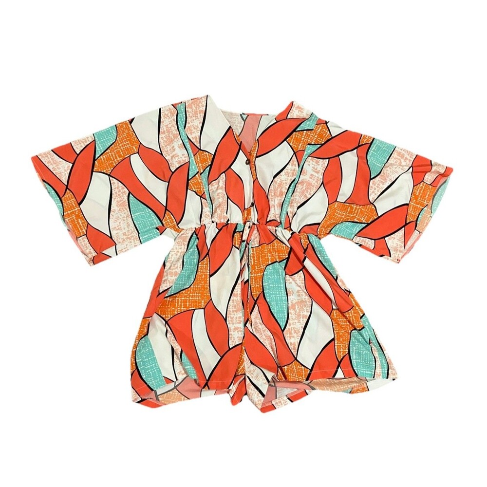 Shein Curve Multicolor Short Sleeve Romper Shorts Jumpsuit Elastic Waist L